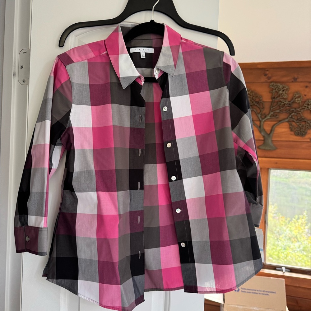 Foxcroft Pink and Gray Plaid Shirt